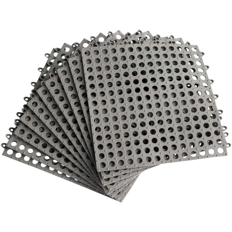 ALFEEL 10Pcs Interlocking Soft PVC Non-Slip Tile Splicing Waterproof Mat Drain Pool Shower Bath Kitchen Cushion 11.8" x 11.8" Mats Thin Type (11.8" x 11.8", Gray) - Image 1